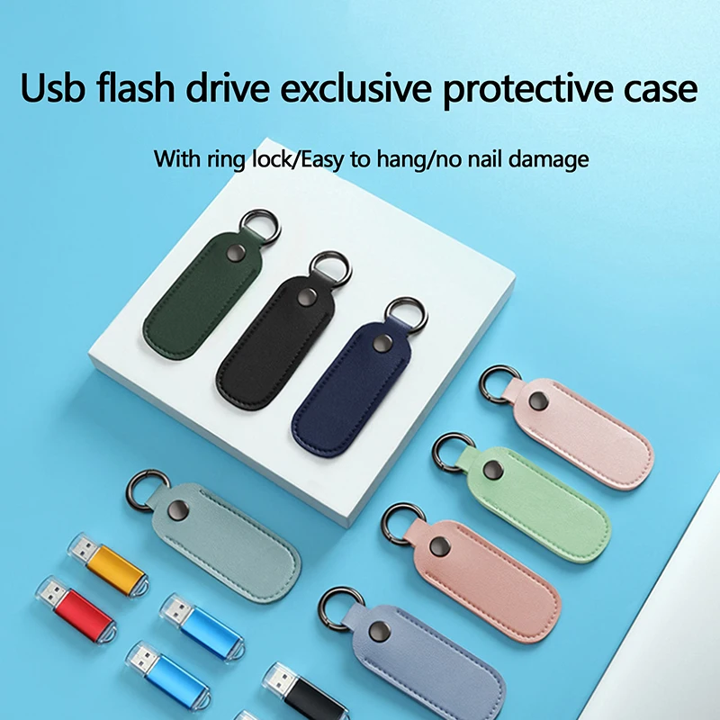 Generic Leather U Disk Storage Bags Key Ring Holder USB Flash Drive Storage Bag Data Line Protective Cover Anti-loss