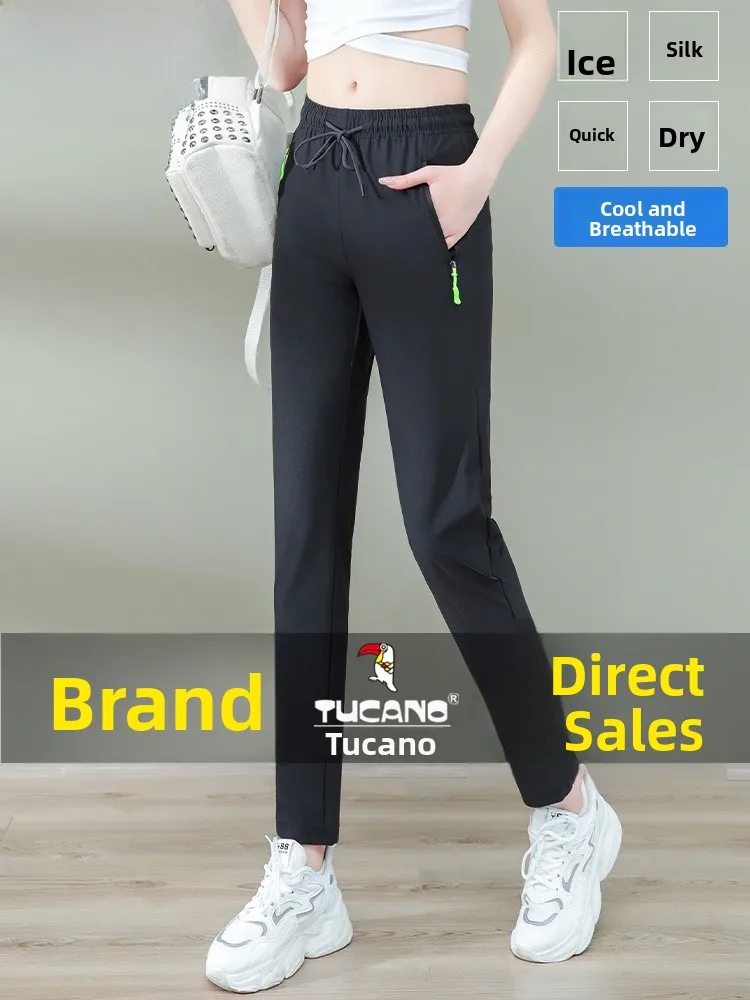 

Женские спортивные брюки из ледяного шелка с быстрым высыханием, новинка лета 2026, тонкие, свободные, повседневные, с высокой талией, прямые штанины, маленький размер