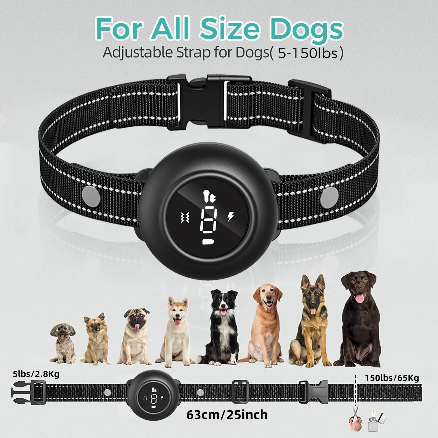 2in1 Dog Shock Collar Dog Bark Collar Smart Anti Barking Dog Training Collar with 5 Adjustable Sensitivity 1640FT Remote for All