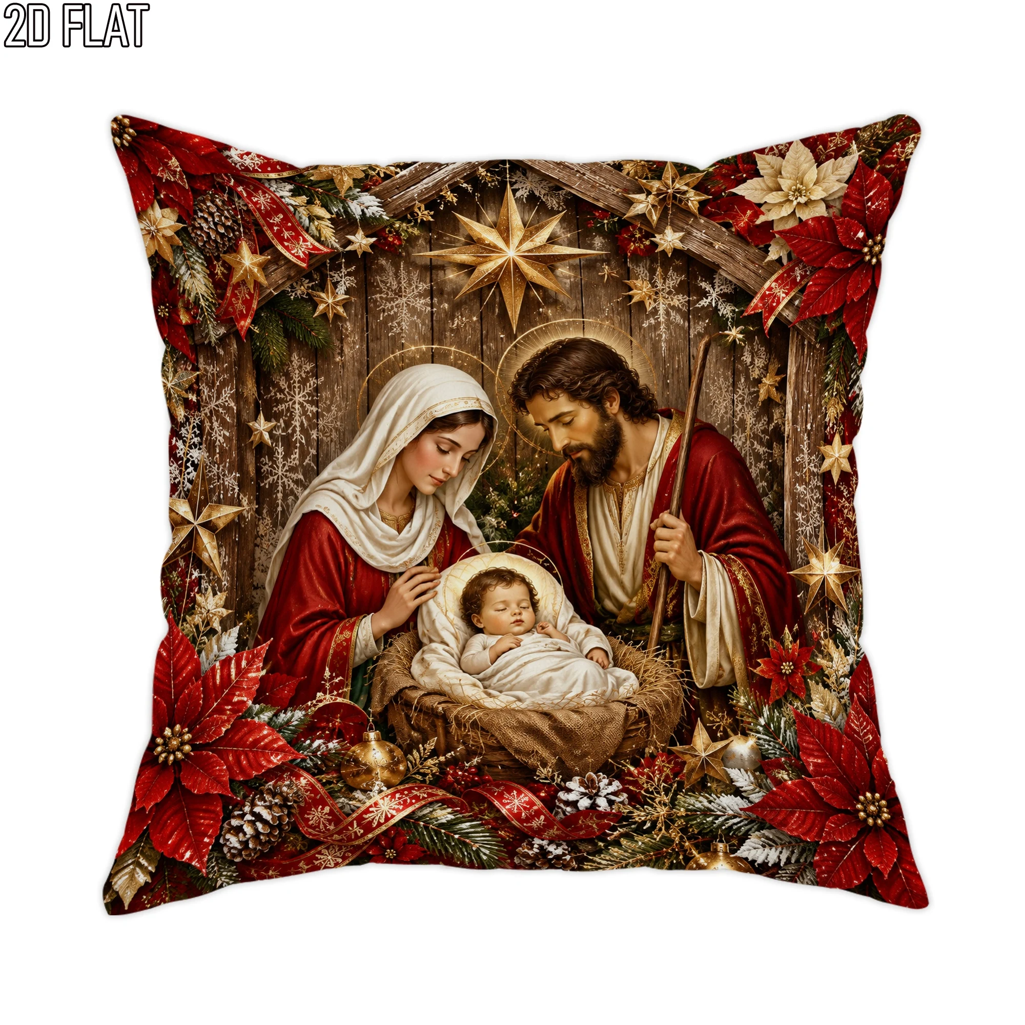 Holy Family Pillow Case, Religious Nativity Cushion Cover, Christmas Jesus Art, Vintage Holiday Decor, Gift for Christian Home