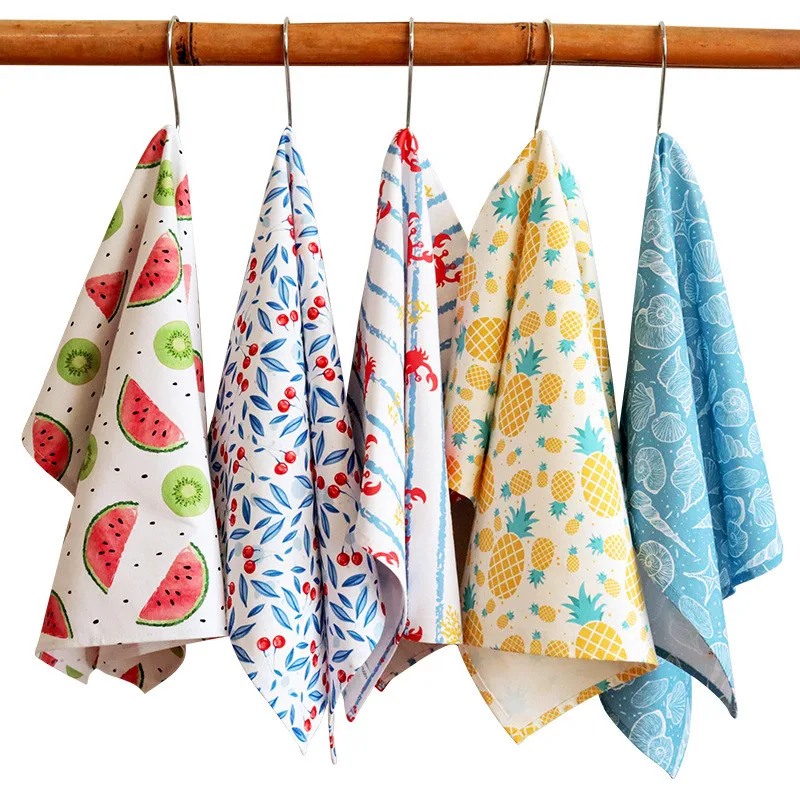 1Pc 45x65cm Color Printed Pure Cotton Table Napkins Kitchen Tea Towels Absorbent Dish Cleaning Cloth