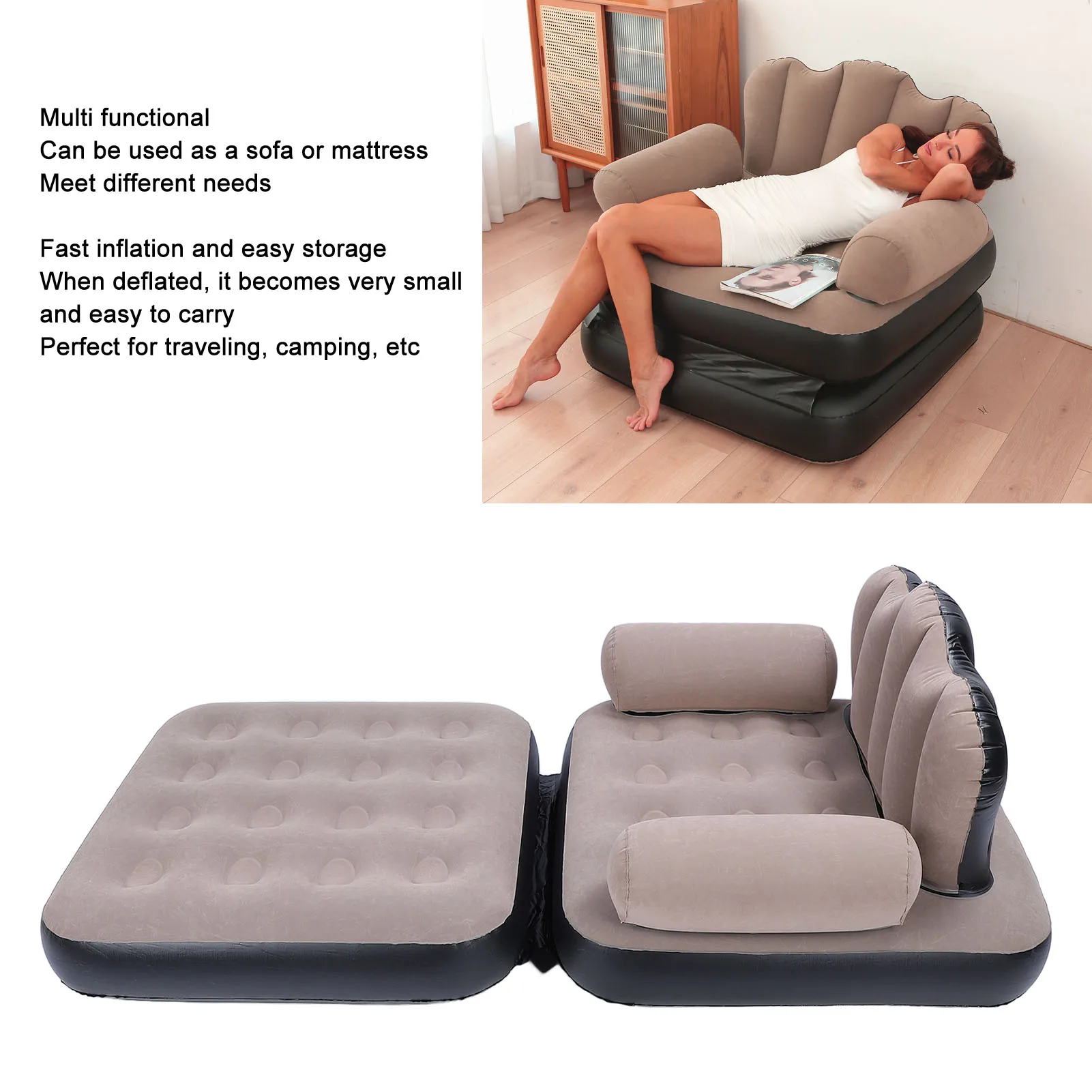 تفجير الأريكة فراش القهوة أريكة سرير قابلة للنفخ يمكن ارتداؤها طوي المحمولة سميكة توافدوا بولي كلوريد الفينيل لينة للتخييم للسفر #3