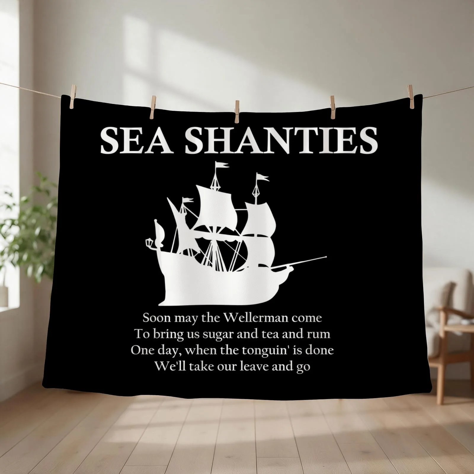 Sea shanties ship design Throw Blanket Giant Sofa Plush Flannel Personalized Gift Blankets