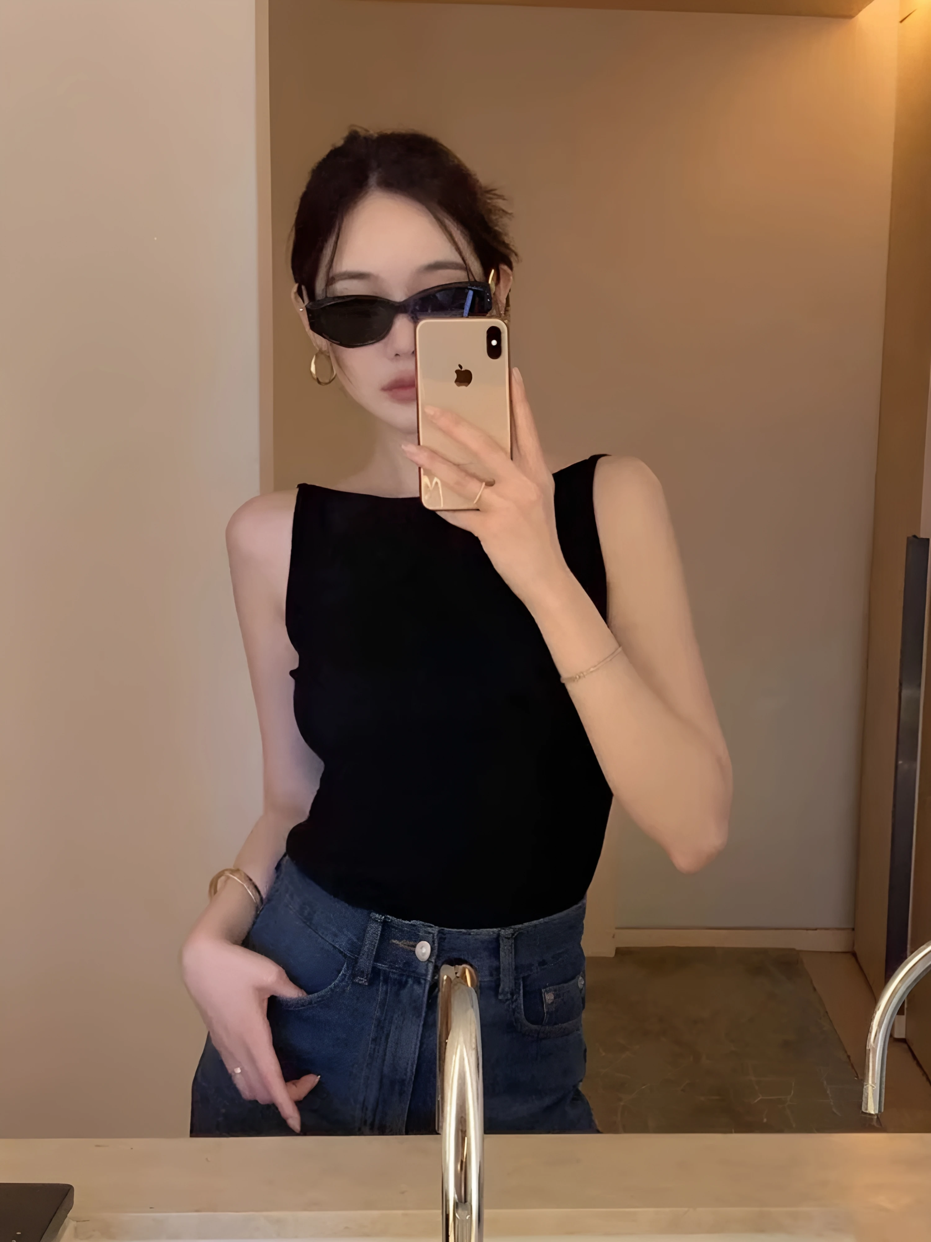 Summer Cotton Blend Strap Vest Women's Bottoming plus Size Fat MM Breast Reduction Slimming Tummy Covering Top