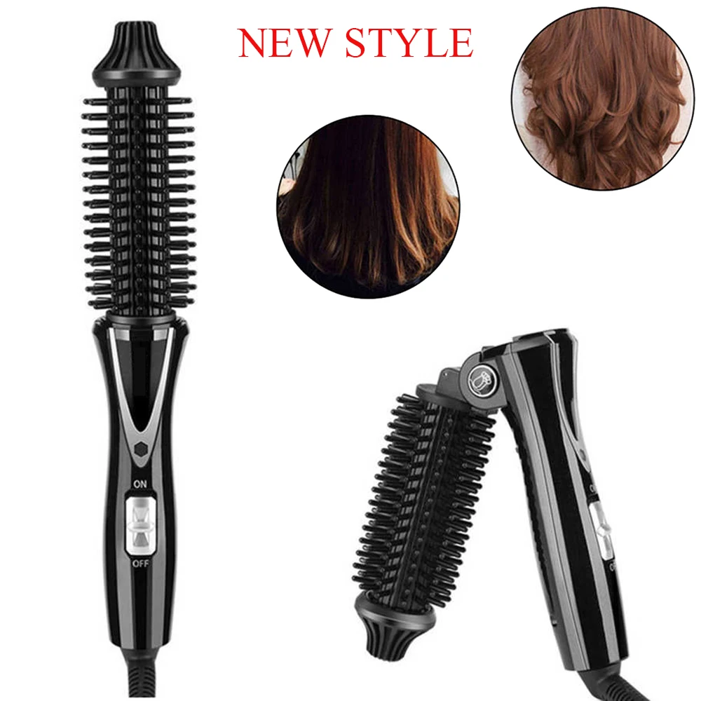 Folded Hair Curler Brush Barrel Curling Iron Wand Mini Foldable Handle Hot Comb Rollers Ceramic Electric Round Heated Anti-scald