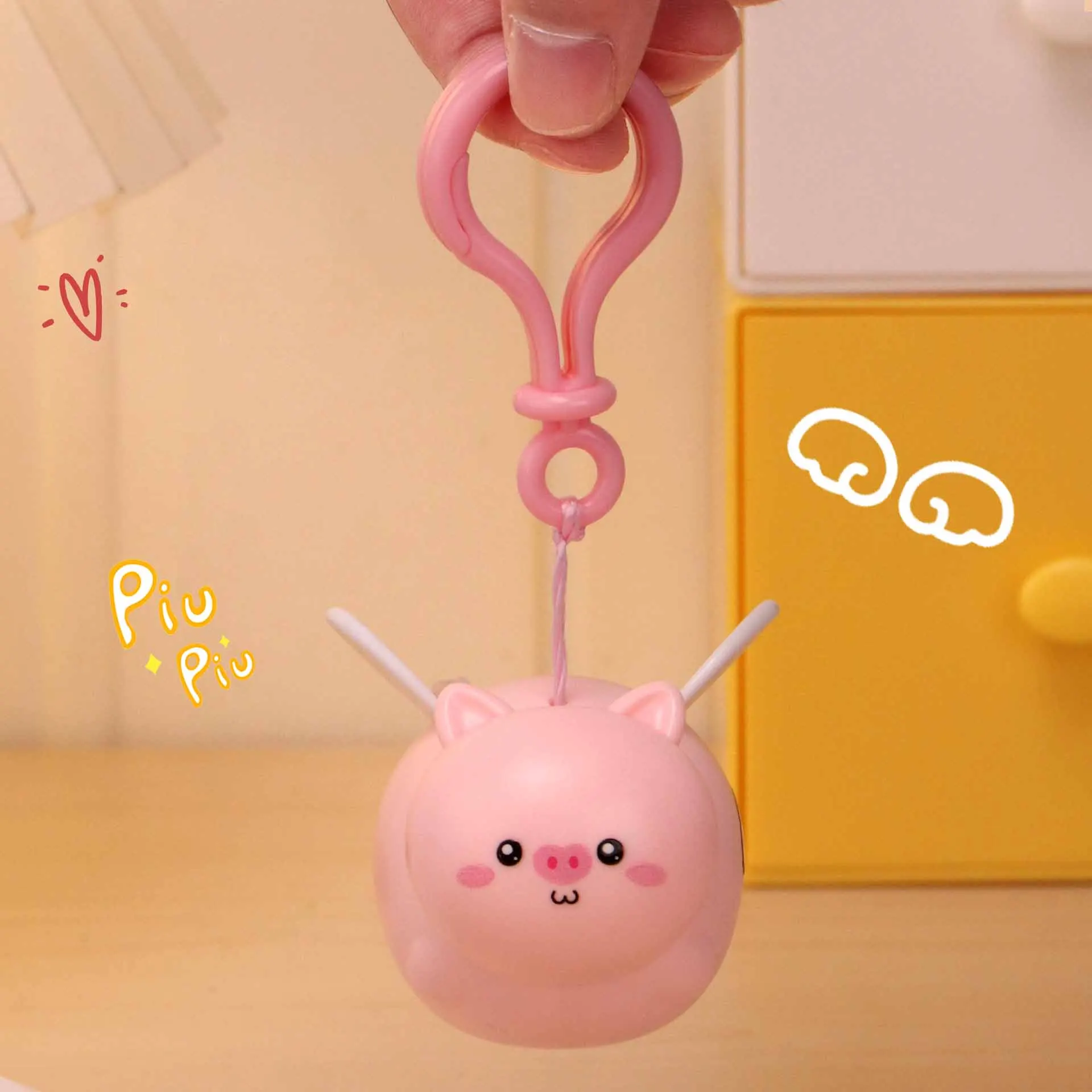 Cartoon Cute Pull String Flying Pig Keychain Pendant Children Decompression Toys Creative Fun Flying Pig Toy Backpack Pendant