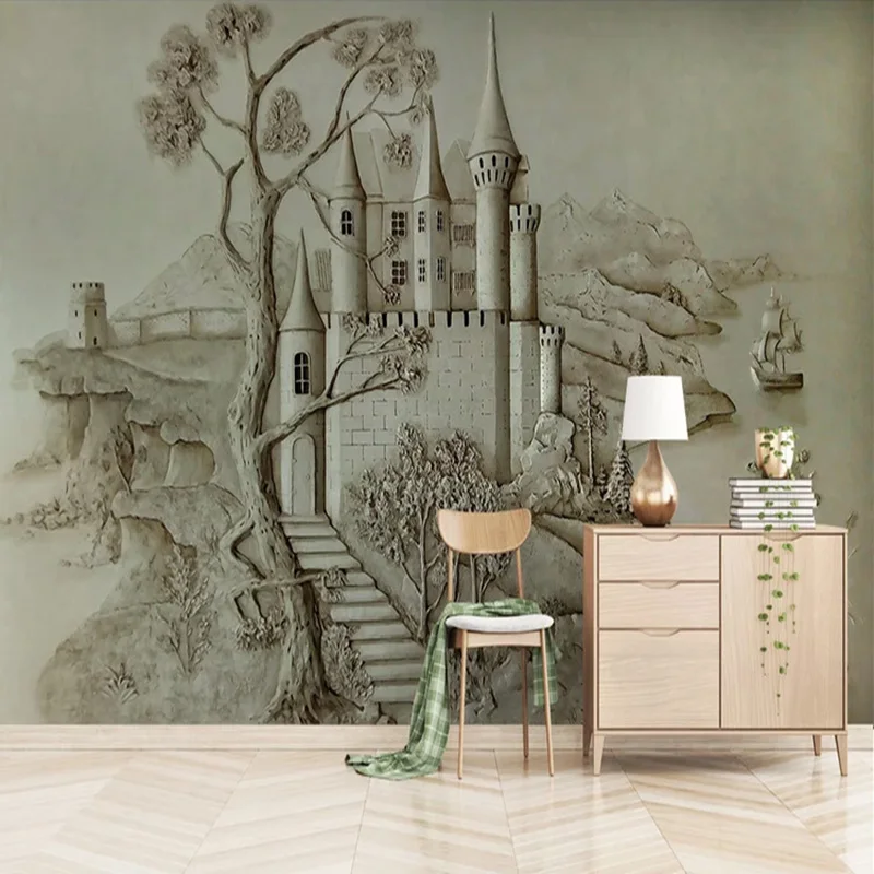 

Custom Mural Wallpaper 3D Stereo Relief Golden Castle Building Photo Wall Paper Living Room Bedroom Home Decor Papel De Parede