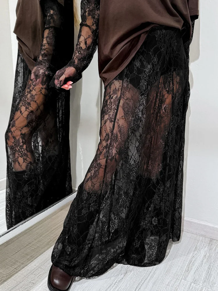 

Sexy Lace See-tough High-waist Midi Skirt Korean Sle Faionable Aosphere Women's Clothing Summer 2025 Long A-line Skirt
