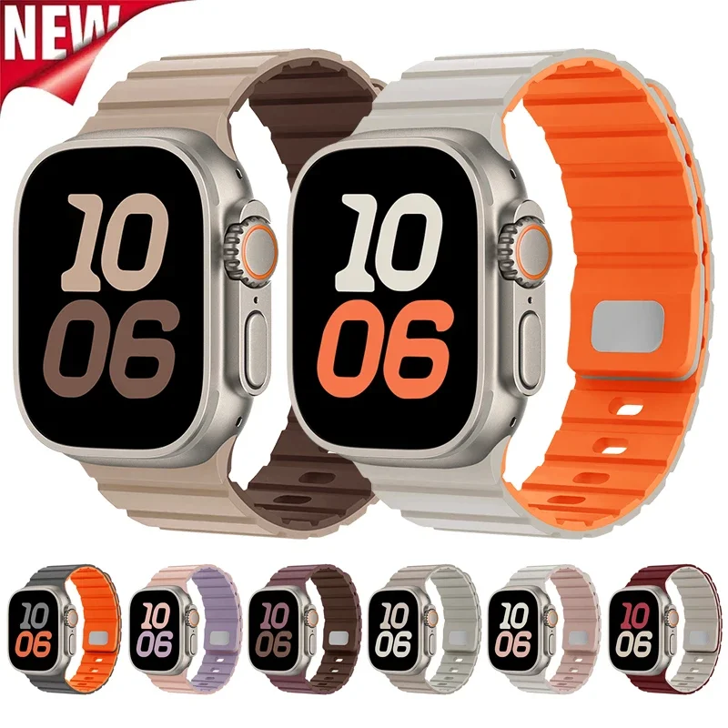 

Silicone Strap for Apple Watch Band Ultra 2 49mm 46mm 45mm 44mm 41mm 42mm Magnetic Bracelet for IWatch Series s10 9 8 7 6 SE 5 4