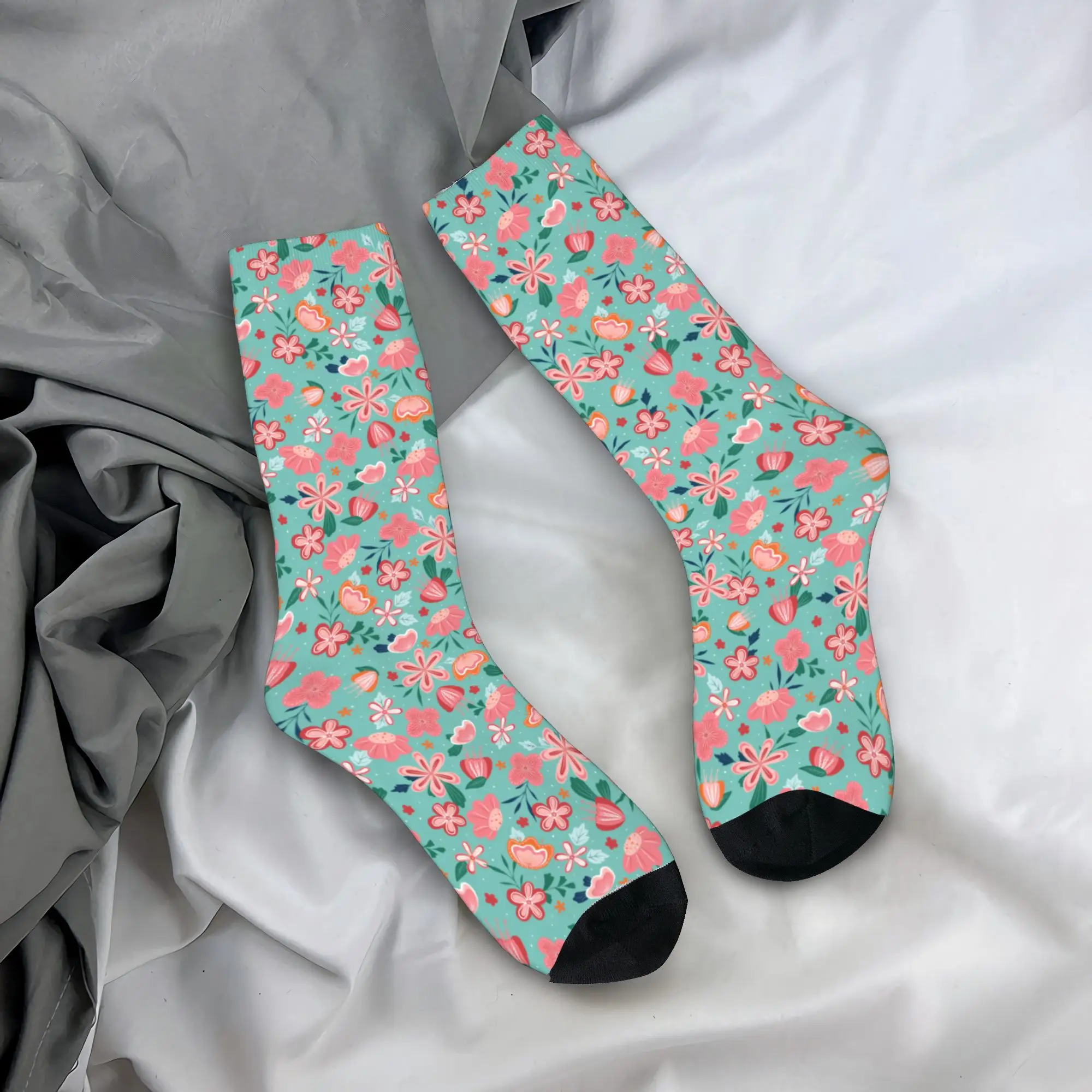 Cute Stylized Abstract Flowers Socks  Graphic Stockings Anti Sweat Men's Socks Medium Soft Autumn Funny Outdoor Socks