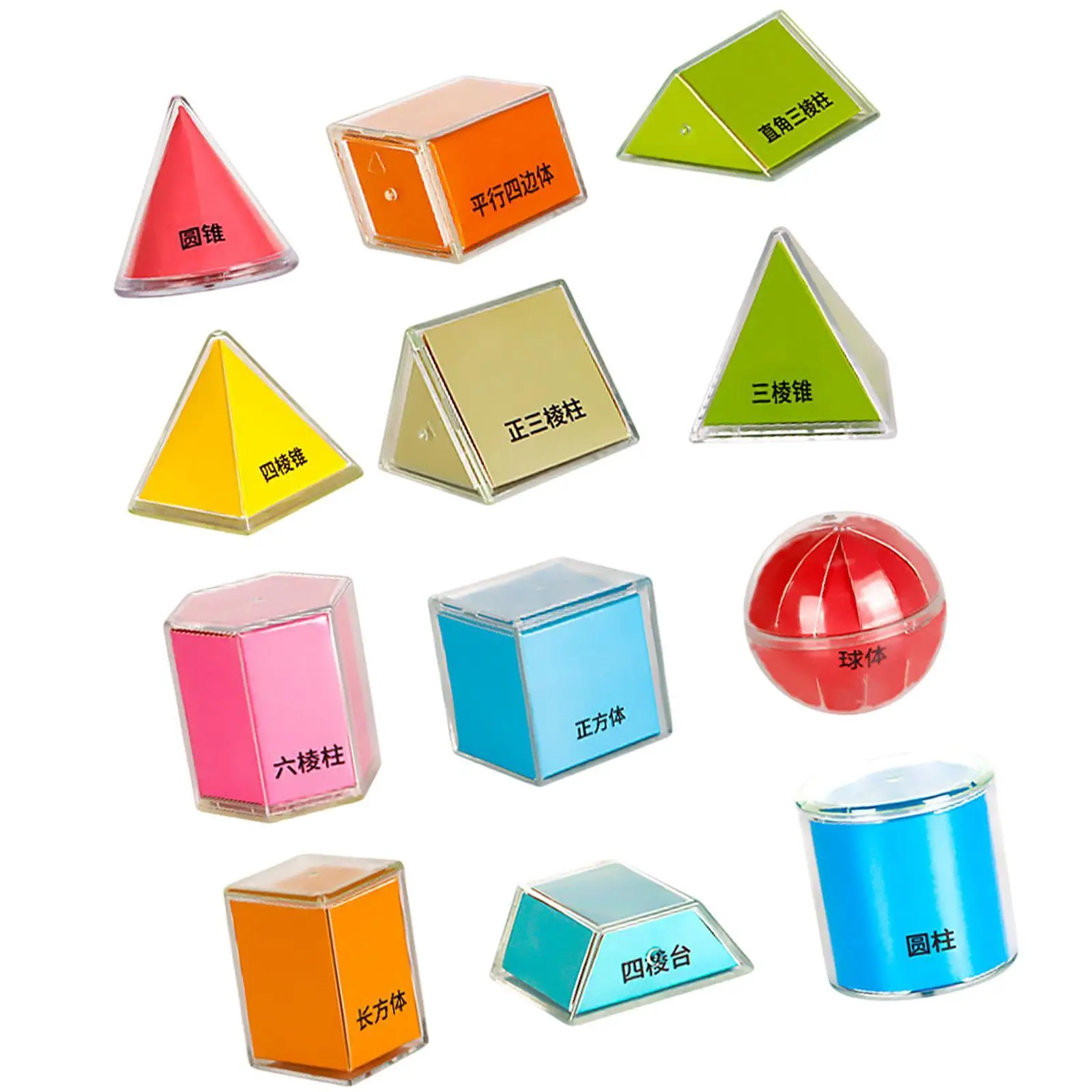 12 Stücke 3D-Formen Geometrisches Set Lernspielzeug Frühe Mathematik Manipulative Geometrie für Jungen Mädchen Kinder Kinder Zuhause Schulbedarf