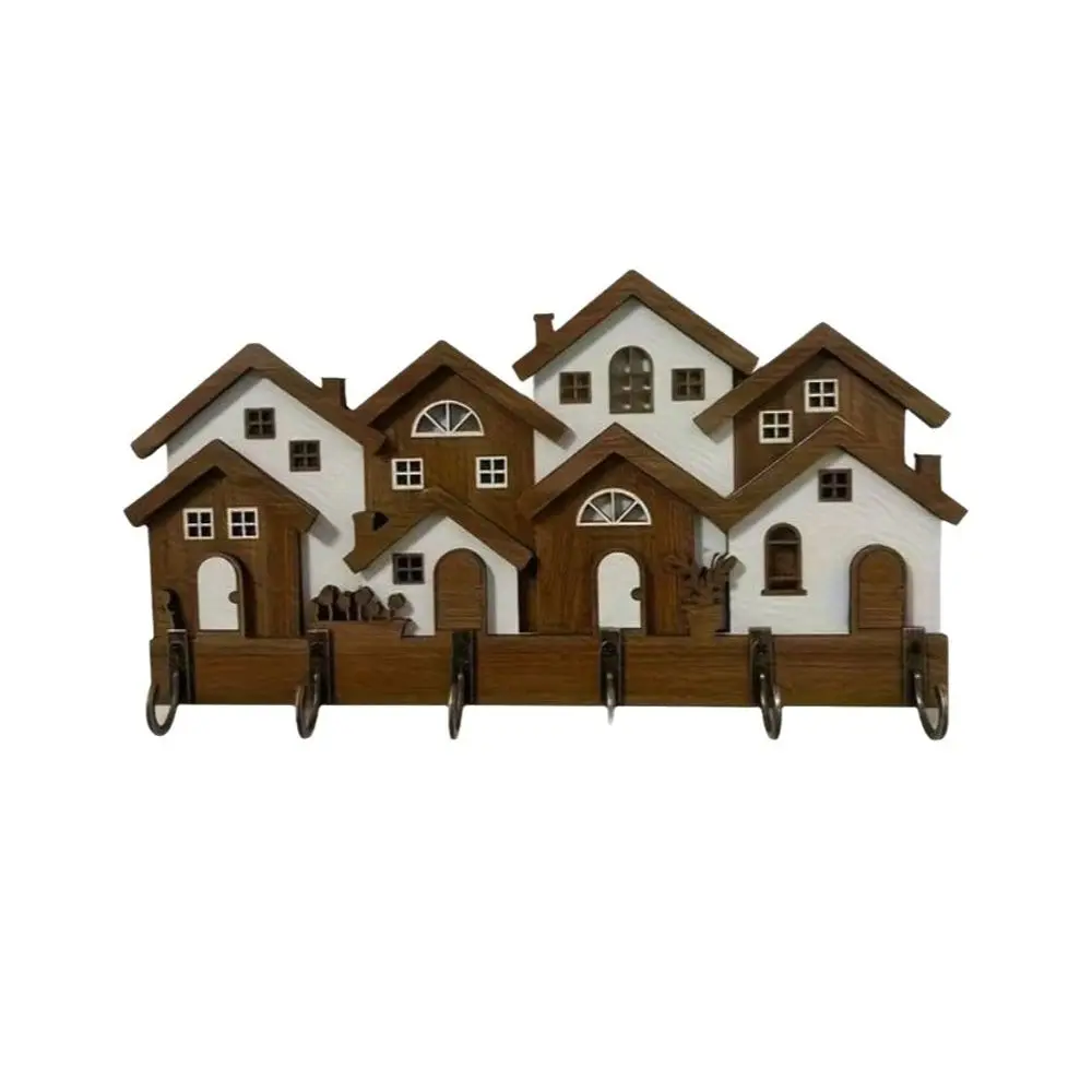 New Wood Wooden Key Holder Colorful 2D Flat House Key Holder House Shape Wall Mounted Decorative Key Hanger Entryway Organizer