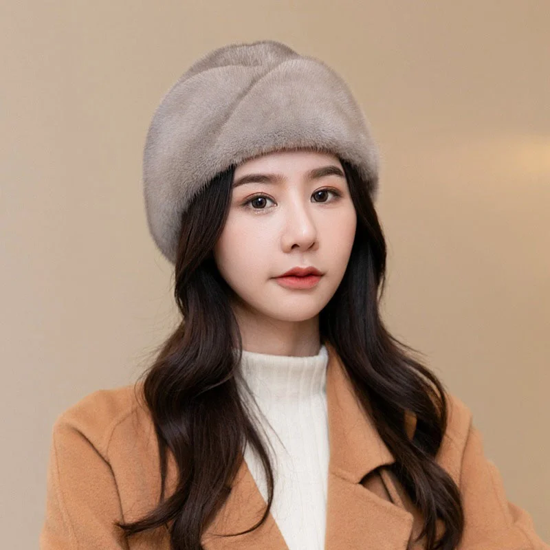 

New Mink Hat Women's Winter Leisure Fashion Beret Russian Luxury Outdoor Thickened Plush Travel Sun Hat