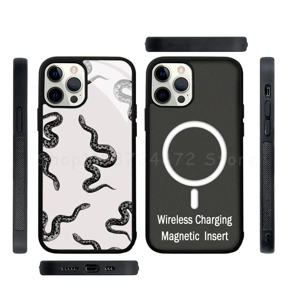 

Fashion Snake Phone Case Strong Magnetic For IPhone 15 14 13 Pro Max Alex Mirror For Magsafe Wireless Charging Cover