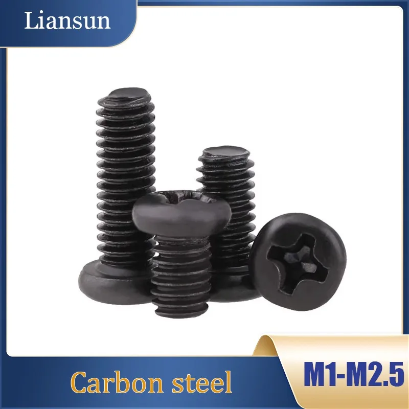 

High-Strength Carbon Steel Black Pan-Head Micro Electronic Screws Round-Head Machine Screws M1, M1.2, M1.4, M1.6, M1.7, M2, M2.5
