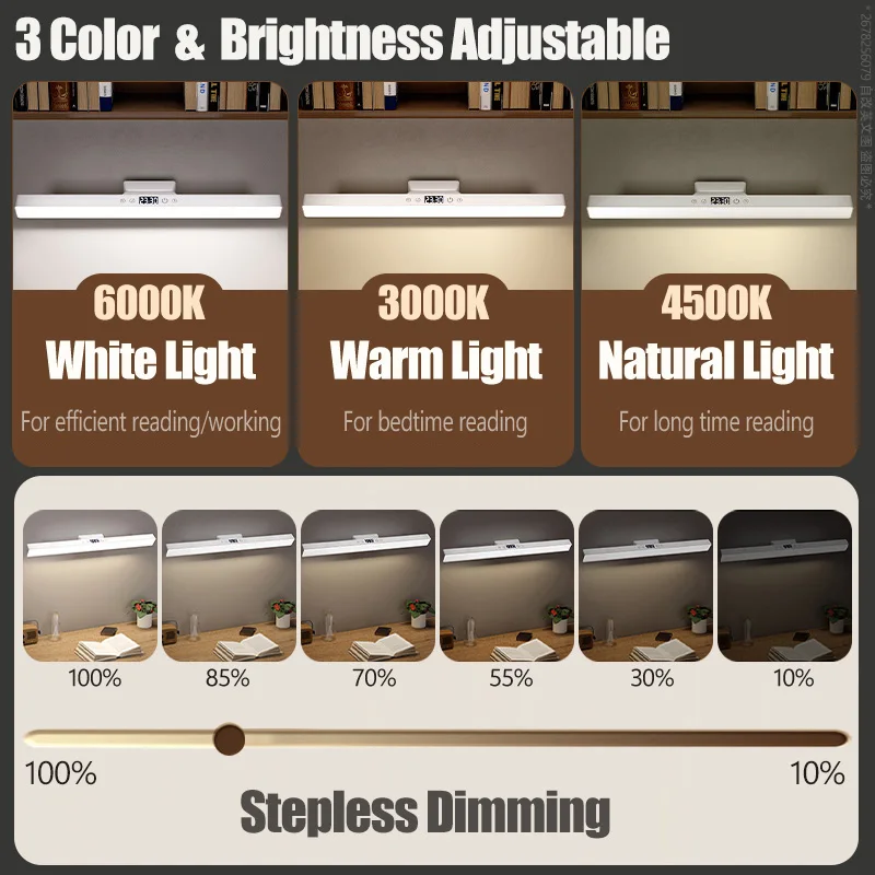 Eye-care Desk Lamp 32cm Clock LED Light USB Rechargeable Reading Table Lamp Magnetic Touch Night Light For Cabinet Kitchen