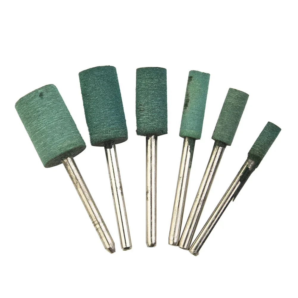 6pcs 3mm Shank Rubber Cylinder Head Polishing Buffing Grinding Polishing Buffing Wheel Drill Tool Rotary Tools 4/5/6/8/10/12mm