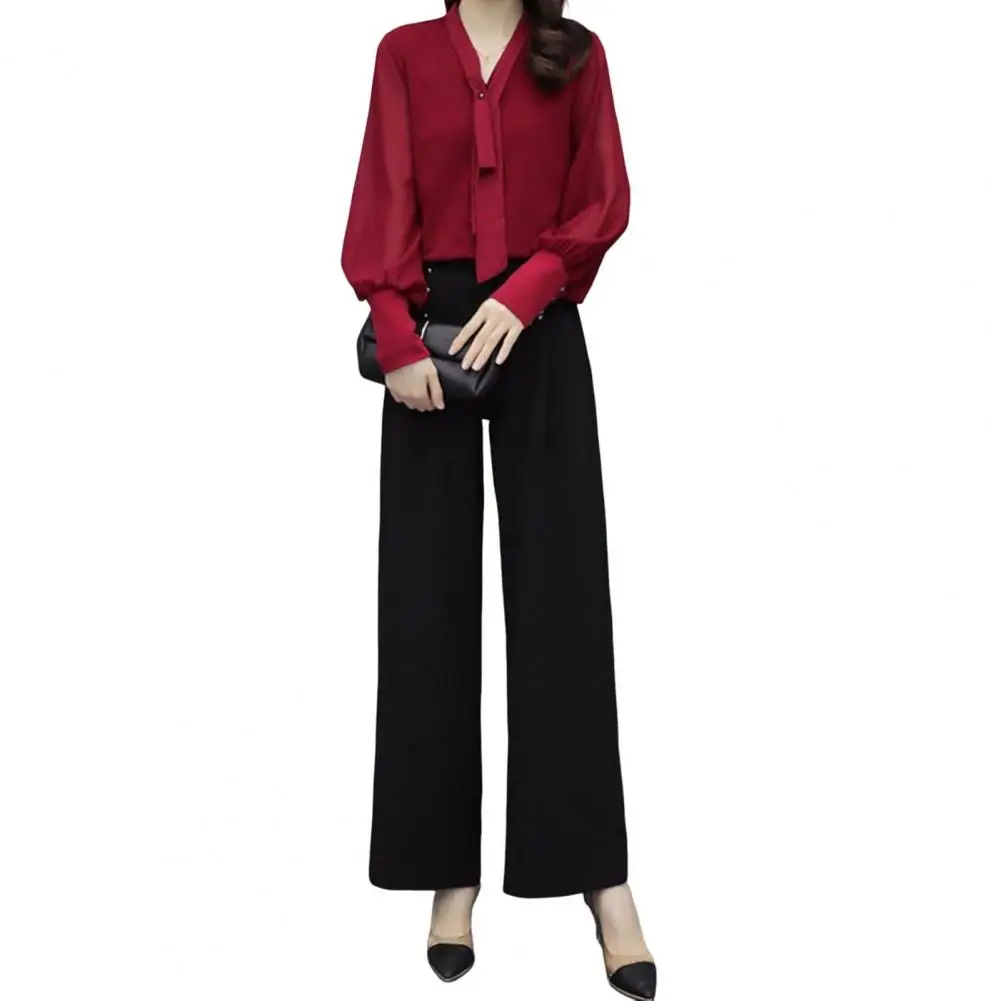 Wide Leg Trousers Set Elegant Office Attire Set V Neck Blouse Wide Leg Trousers for Women Professional Business for Ladies