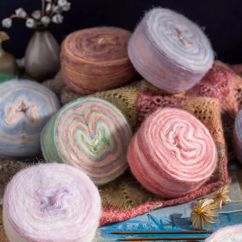 100g/Roll Fancy Gradient Mohair Long Section Dyed Hairline Rule Crochet Sweater，Spring/Summer Crochet Skirt Shawl Lace Line