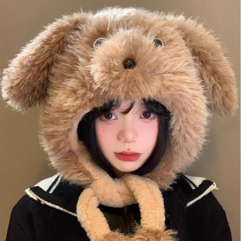 

Casual Cartoon Movable Puppy Ears Hat Kawaii Thickened Fluffy Lei Feng Hat Ear Protection Windproof Woolen Hat Girls