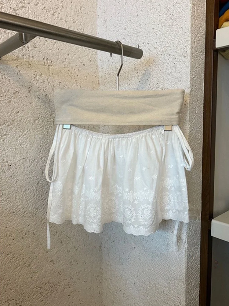 Lace Trim Apron Skirt Women's Autumn Winter New Style  Frock over Skirt Hemline White Half Skirt Commute Korean Style