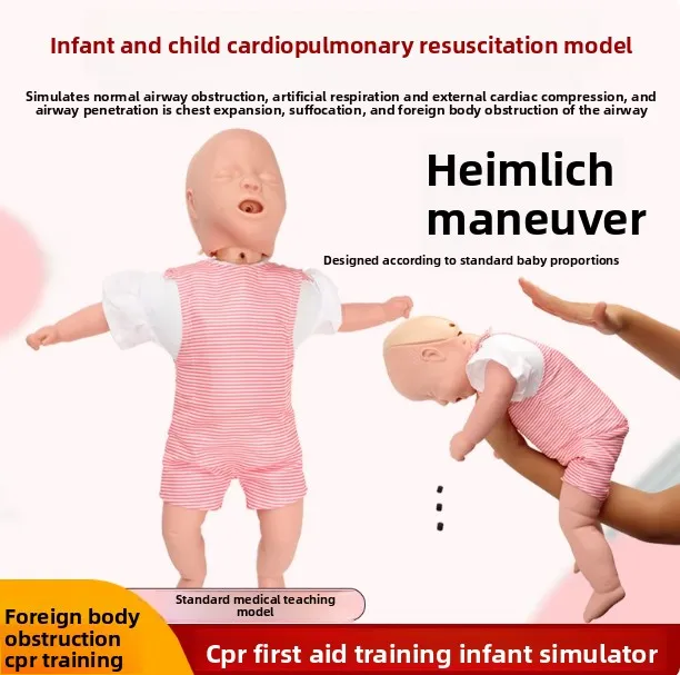 Baby first aid airway foreign body infarction cardiopulmonary resuscitation CPR simulation human Heimlich first aid model human