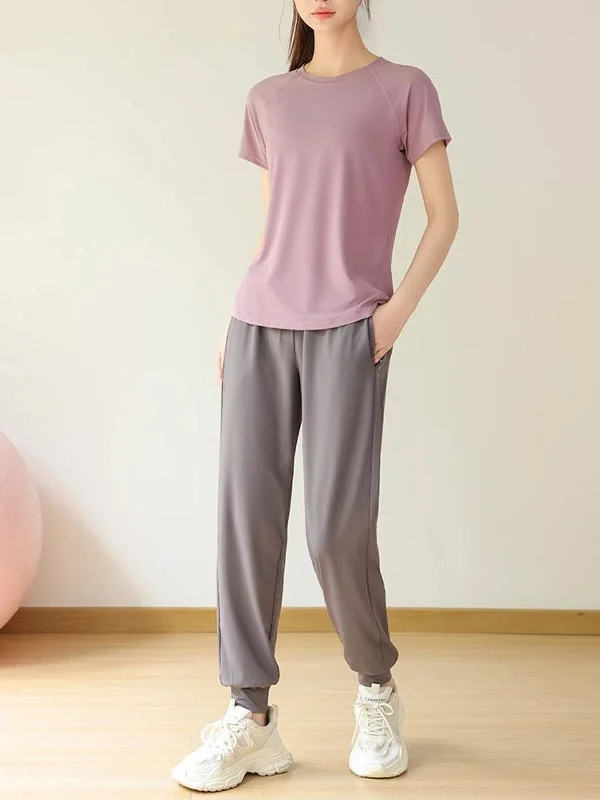 

Faionable Тонкий женский спортивный комплект Летний Qui Dry Бег на открытом воздухе Тренажерный зал Йога Костюм из двух предметов Длинные брюки ort Sve круглый Ne