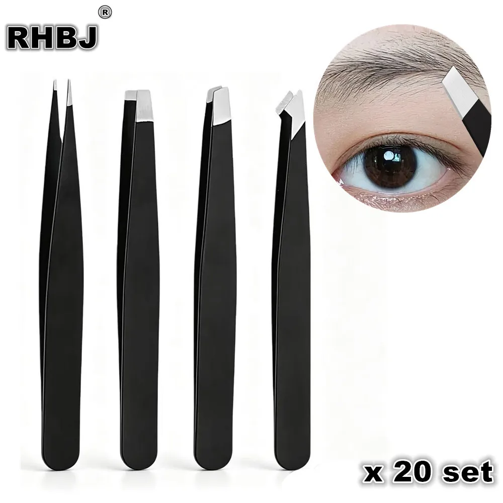 10/20 Set 4-Pack Multi-purpose Stainless Steel Eyebrow Tweezers Set Facial Hair Trimmer Makeup Tools for Eye Shaping