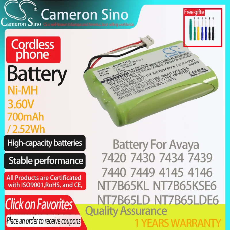 CameronSino Battery for Avaya 7420 7430 7434 7439 7440 4146 4145 7449 fits Nortel NT7B65KL NT7B65KSE6 Cordless phone Battery