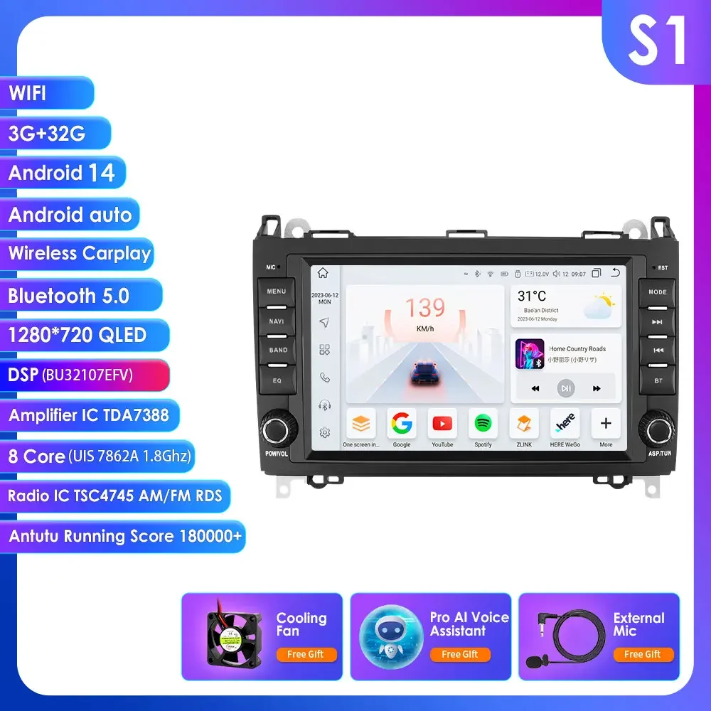 Hizpo GPS Stereo Android autoradio voor Mercedes Benz W169 W245 B200 W906 Sprinter W639 Vito CarPlay Auto Intelligent Systems 4G