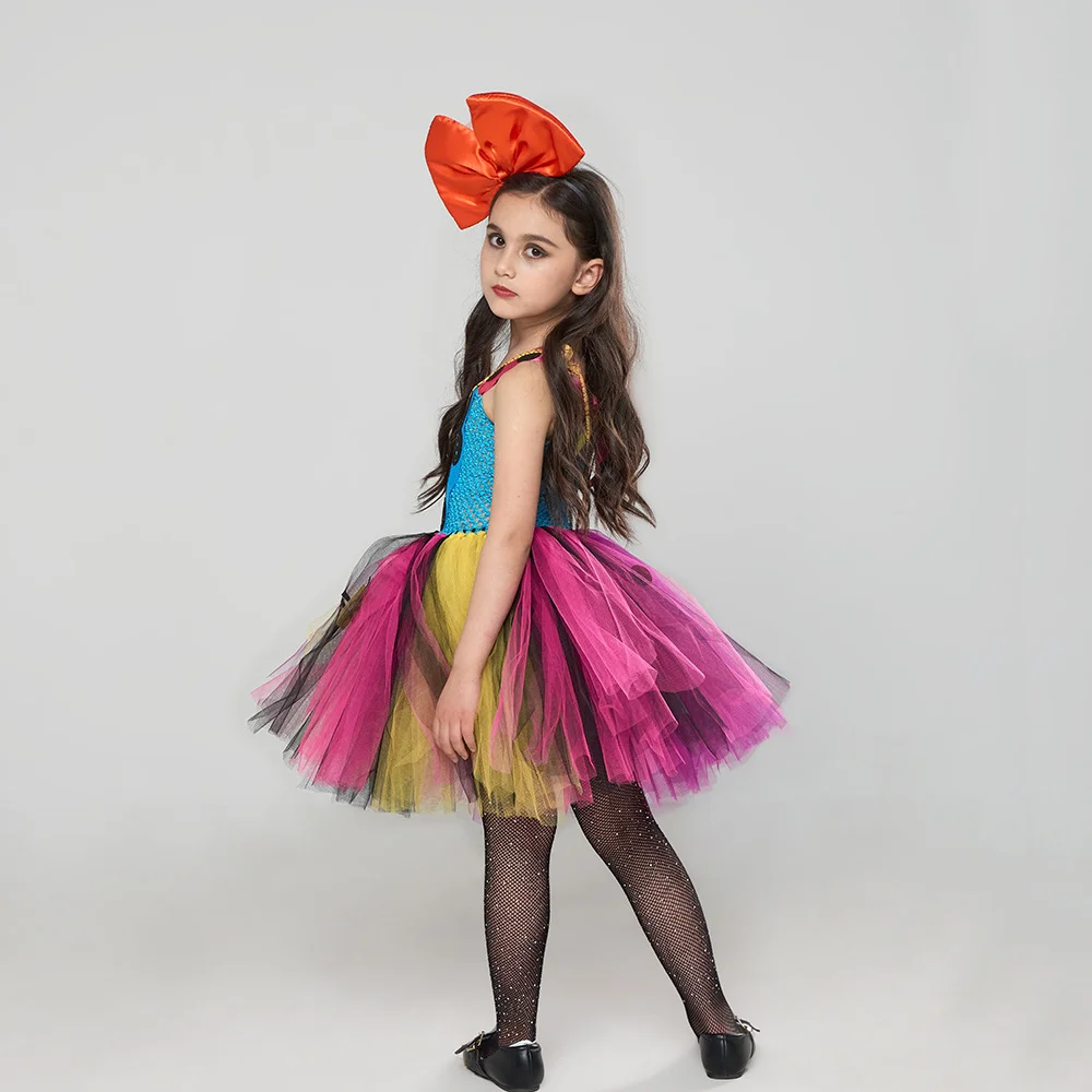 Mädchen Patchwork-Puppen-Tutu-Kleid-Set, Buntes Tüll-Kostüm für Kinder, Halloween-Cosplay, Themenparty-Verkleidung – Detail 7