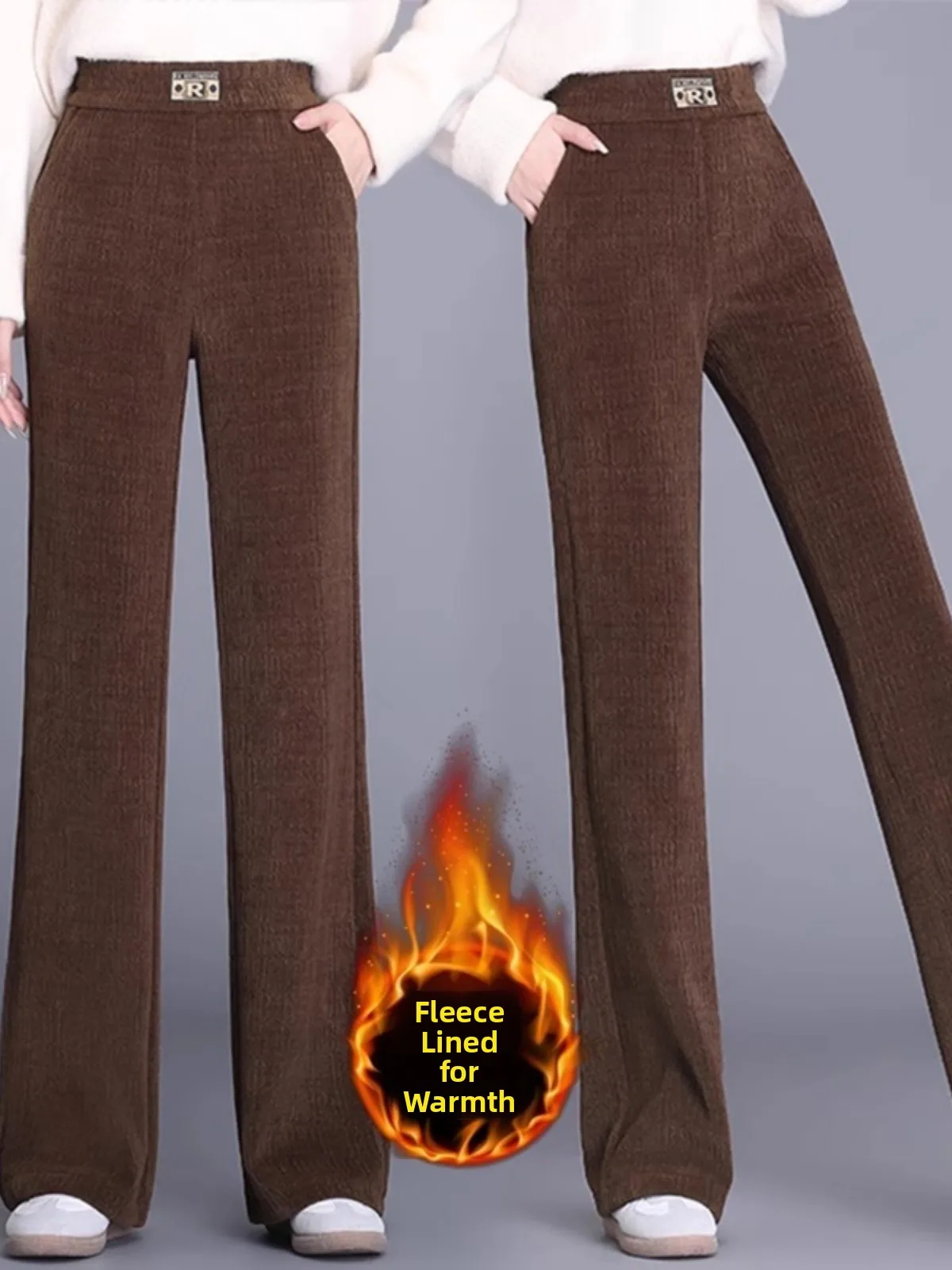 

Женские широкие брюки на флисовой подкладке с высокой талией, прямого кроя, для похудения, повседневные, весна-осень, новые, универсальные