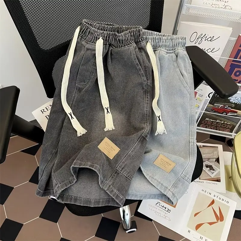 شورت جينز نسائي صيفي رفيع بخمس نقاط، خصر مرن، فضفاض، ساق مستقيمة، طول منتصف الساق، ملمس رائع يسمح بمرور الهواء #2