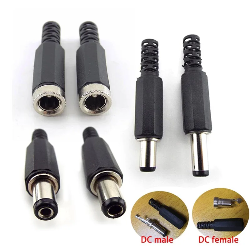 10pcs DC Power Plug Socket 12V 3A Male Plug + Female Socket Panel Mount Jack Connector Electrical Supplies 5.5*2.1 5.5*2.5mm