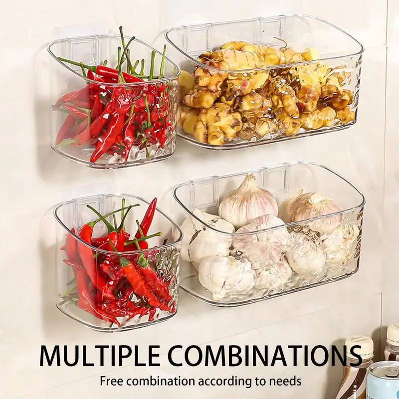 Kitchen Wall Basket Clear Produce Storage Bin Vegetable Organizer Wall Mount Space-Saving Container For Kitchen Home Restaurant