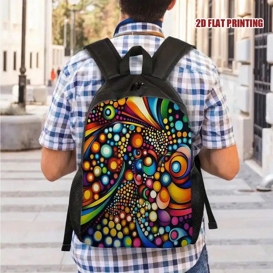 

Colorful Psychedelic Swirl And Polka Dot Backpack For Adults, Casual Use Work Travel
