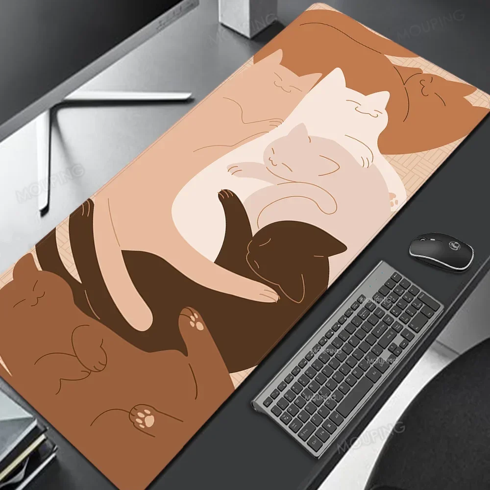 Brown Mousepad Cute Sleeping Cats Deskmat Gift for Kitten Lover Cat Children Animal Pet Large Mouse Pad Home Office Computer Pad