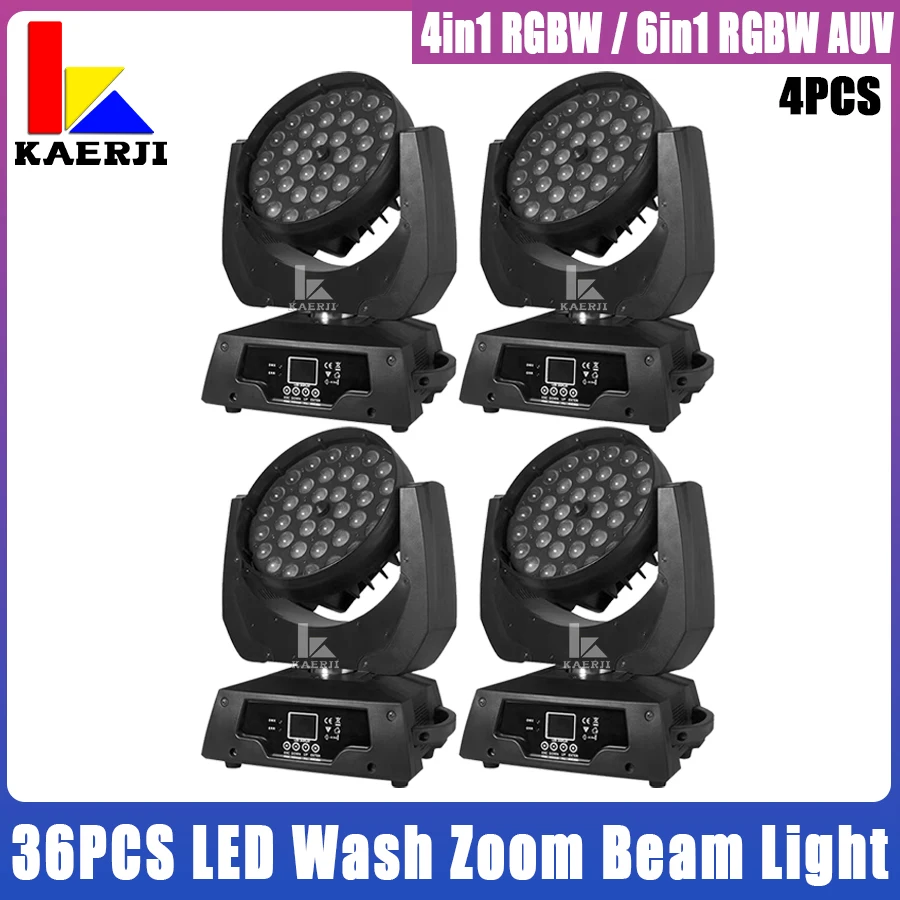 

0 Tax 4Pcs LED Wash Zoom Moving Head Light 36x12W RGBW 4In1 36x18w Rgbwauv 6in1 Touch Screen DMX512 Disco Party Stage Lighting