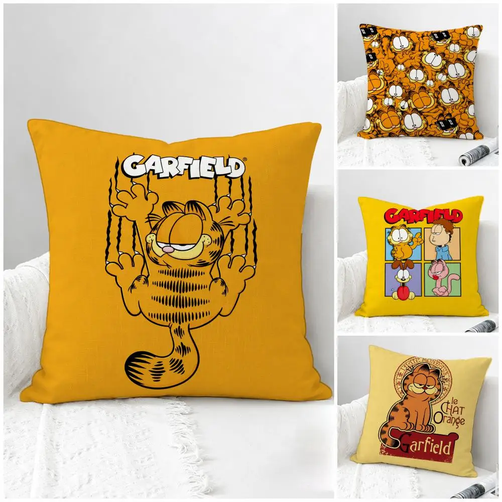 Cartoon Garfield Cushion Cover Natural Linen Pillowcase Set, All-in-One Decor for Sofa, Bedroom & Chair