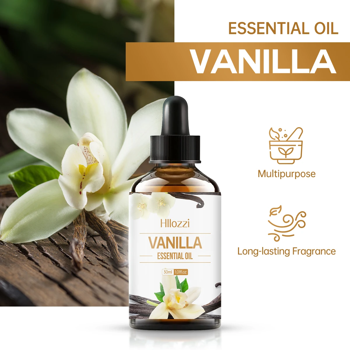 30ml-10ml Vanilla plant extract essential oil, suitable for face and body, moisturizing massage oil, bath, nail, hair
