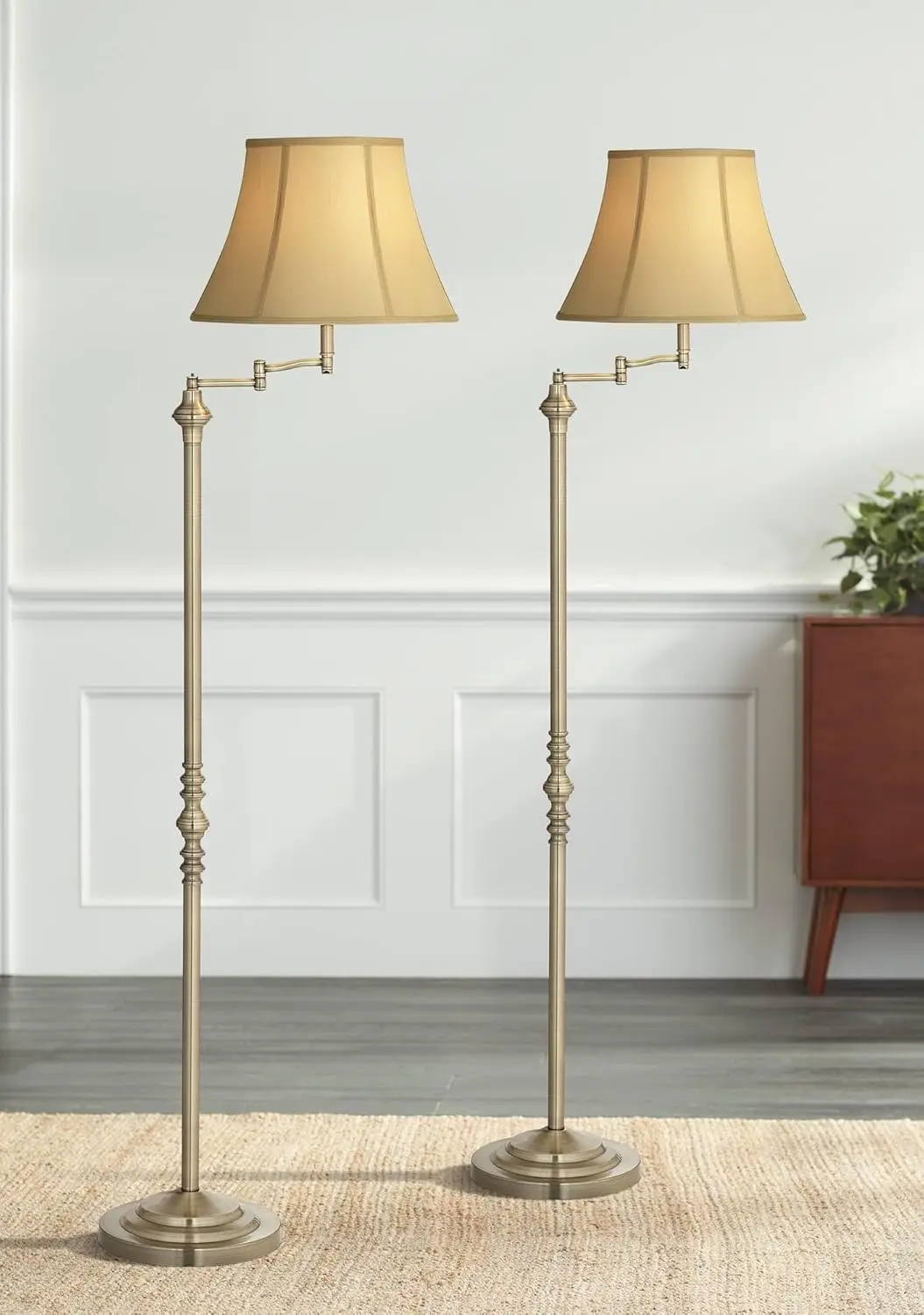 

Regency Hill Montebello Traditional 60"" Tall Standing Floor Lamps Set Of 2 Lights Swing Arm Adjustable Gold Metal Antique