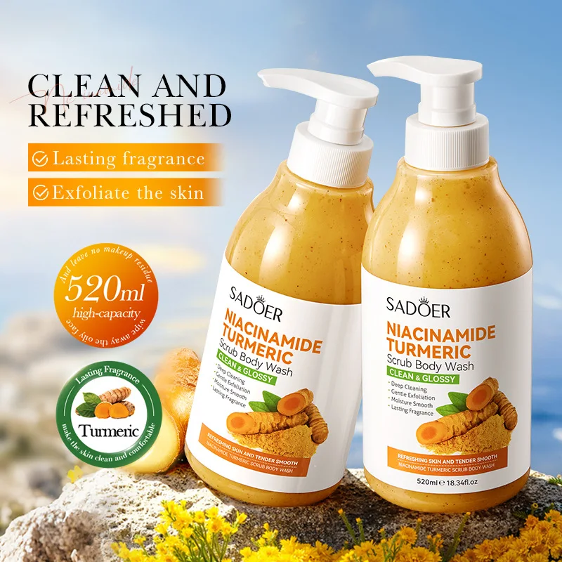 Turmeric Scrub Body Wash 520ml Niacinamide Cleansing Shower Gel Body Cleanser