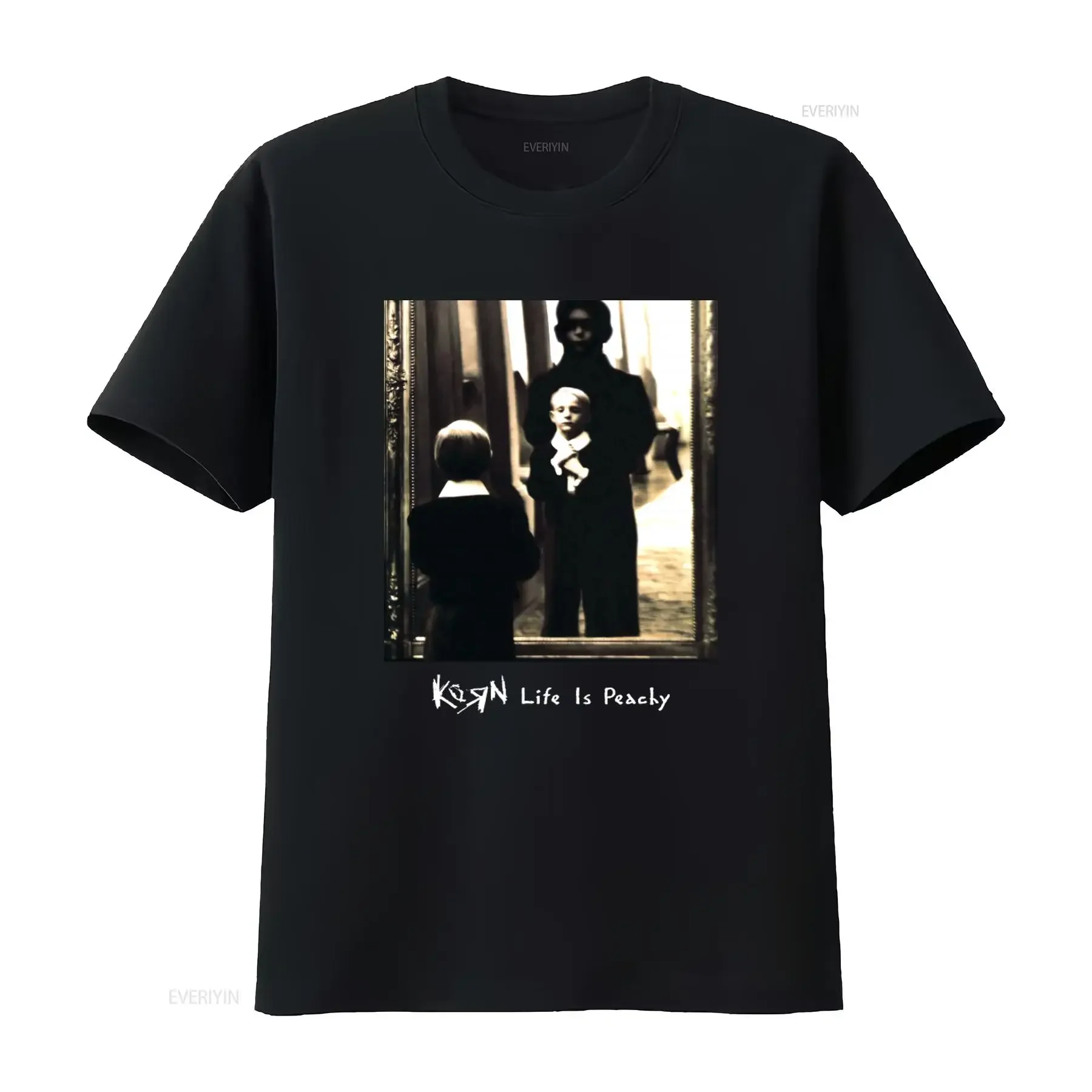 Camiseta de Algodón con Estampado Retro Korn Life Is Peachy para Hombre, Diseño del Álbum Black, Tallas S-5XL, Estilo Vintage Lavado y Elástico, Moda Masculina