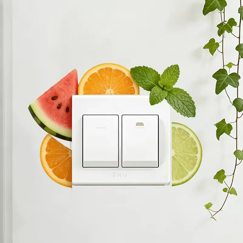 1pc, A fun fruit switch sticker combining watermelon, orange, lemon, and mint leaves. PVC self-adhesive, home decoration