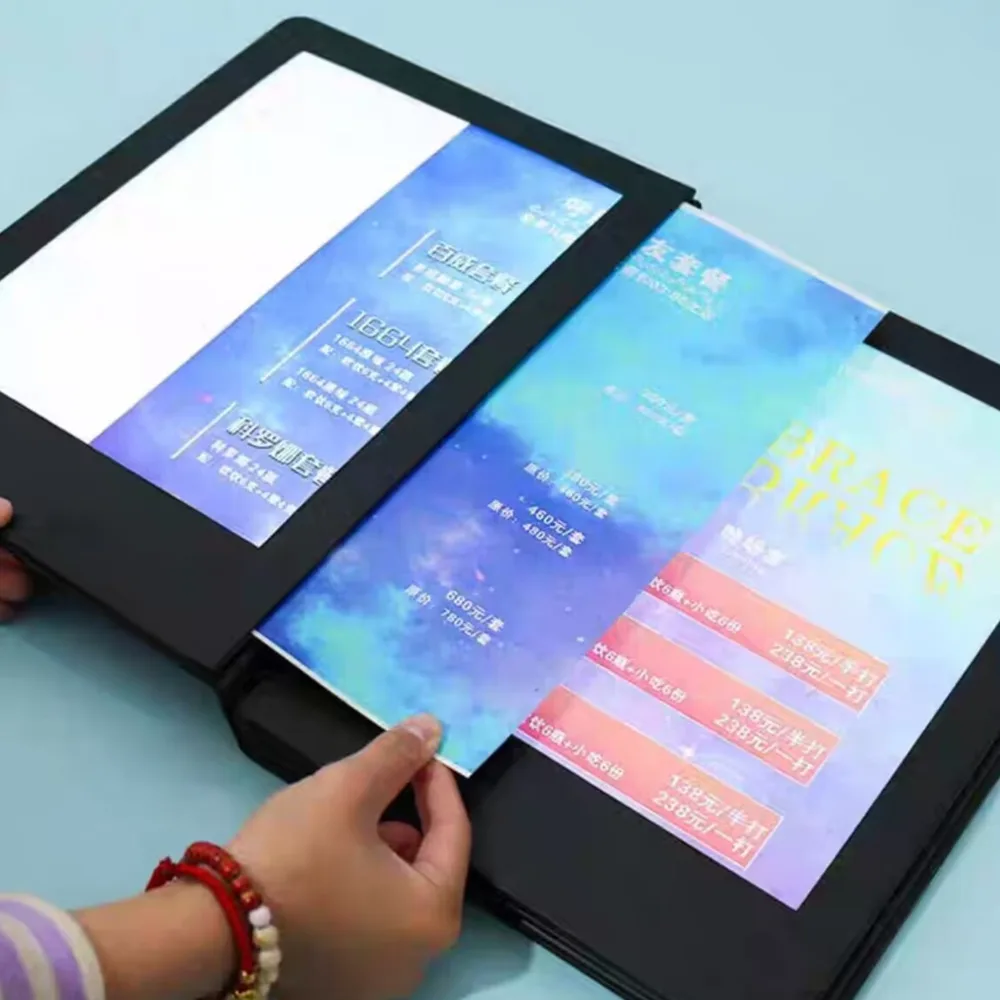 

1PCS 3Pages 6sides Rechargeable LED Light Menu Book PU Leather Display Book Night Club Restaurants Beer Bar Shop Cafe