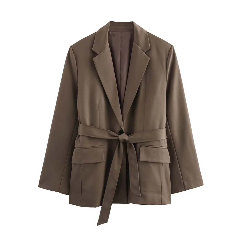 

UNIZERA women's waistband suit jacket with lapel button pocket decoration for spring new women's top