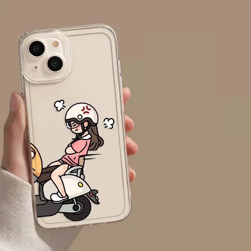 Funny Motorcycle Couple Phone Case for IPhone 16 15 13 11 12 14 Pro Max Mini X XS XR 7 8 14 Plus Motor Clear Paired Cover Fundas