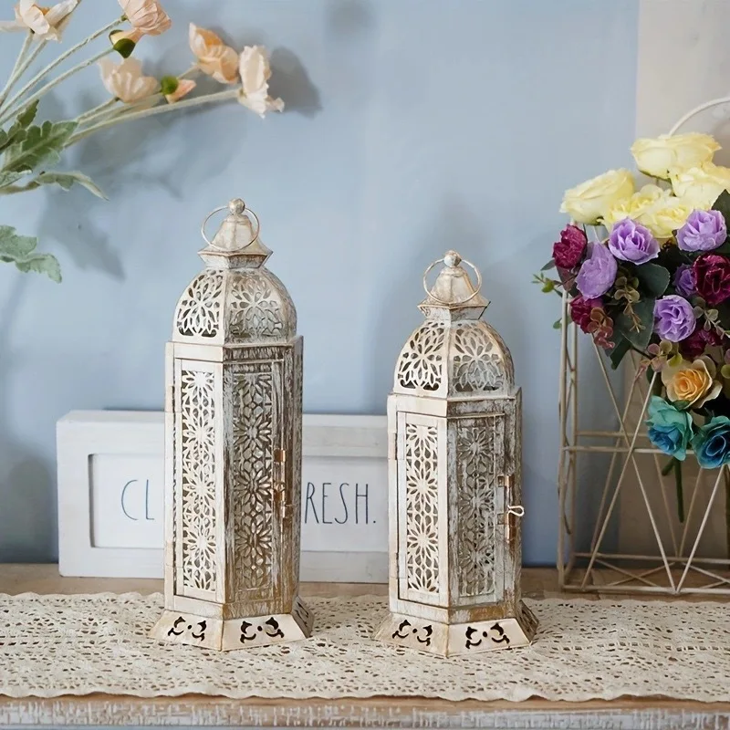 1PC Metal Retro Moroccan Lantern Candelabra, Candle Holder, Iron Candelabra, Hurricane Lamp Candelabra Decoration, Suitable for