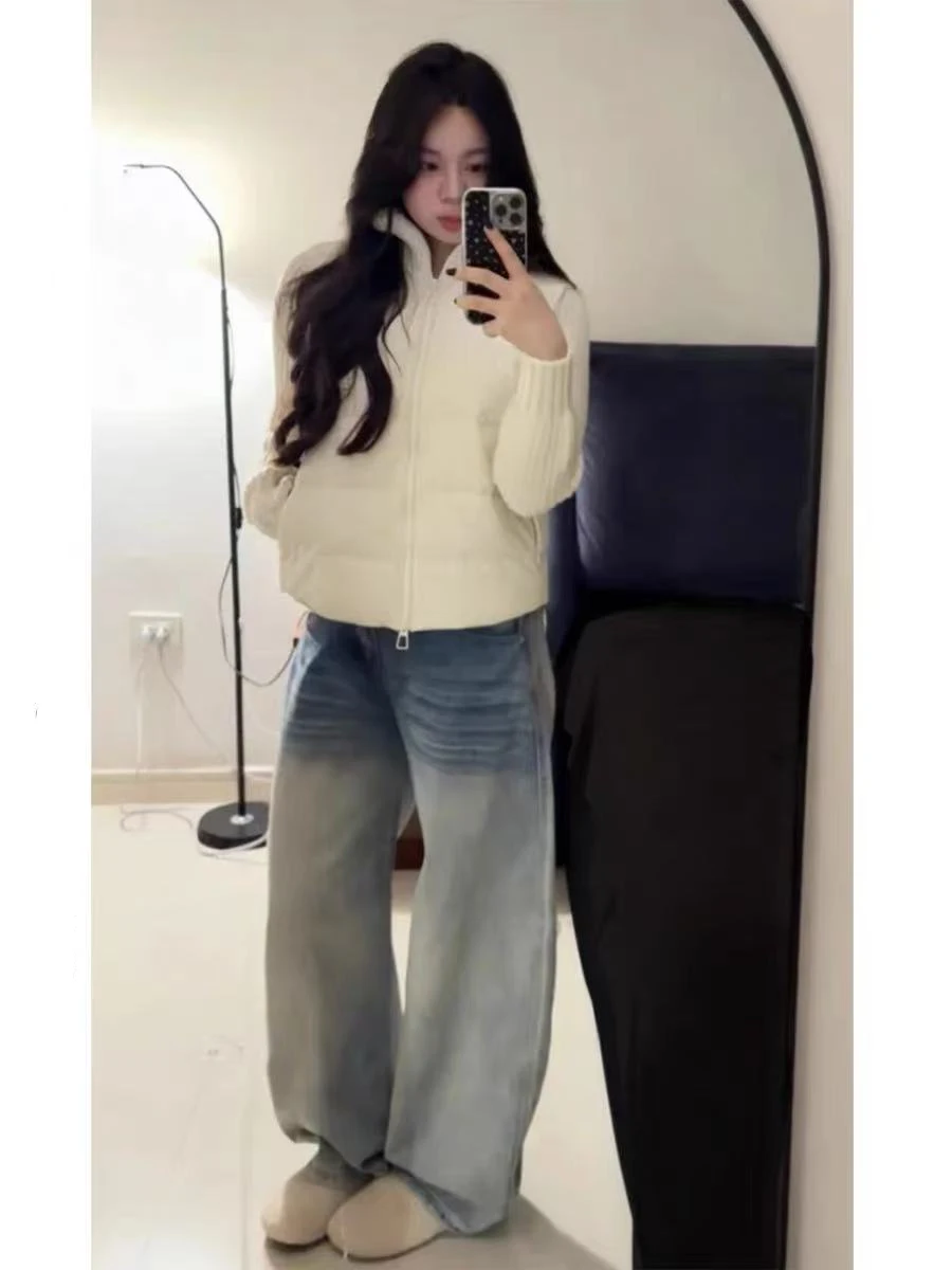 

Прямые джинсы размера плюс в американском стиле с низкой талией, женские осенне-зимние широкие брюки для похудения груши