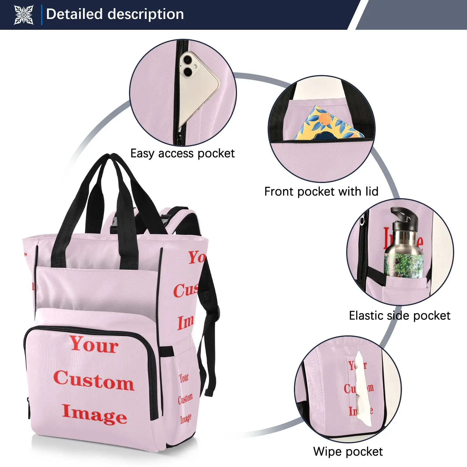 Imagem -02 - Moda Múmia Maternidade Bolsa de Fraldas Grande Capacidade Bolsa de Fraldas Personalizado Mochila de Viagem Bolsa de Enfermagem para Cuidados com o Bebê Bolsa de Moda Feminina